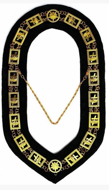 Knights Templar - Masonic Chain Collar - Gold/Silver on Black + Free Case